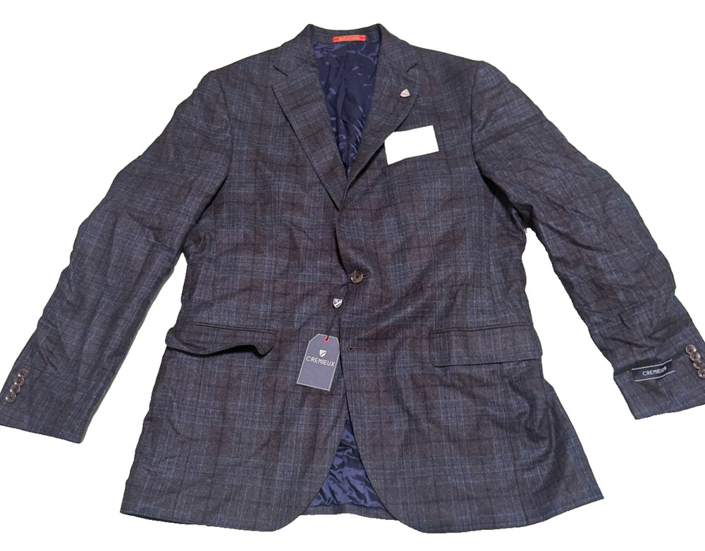 Cremieux Super 110's Wool Sport Coat Blazer Blue Plaid 42L NWT Made Canada